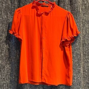 Tahari Orange Ruffle Blouse